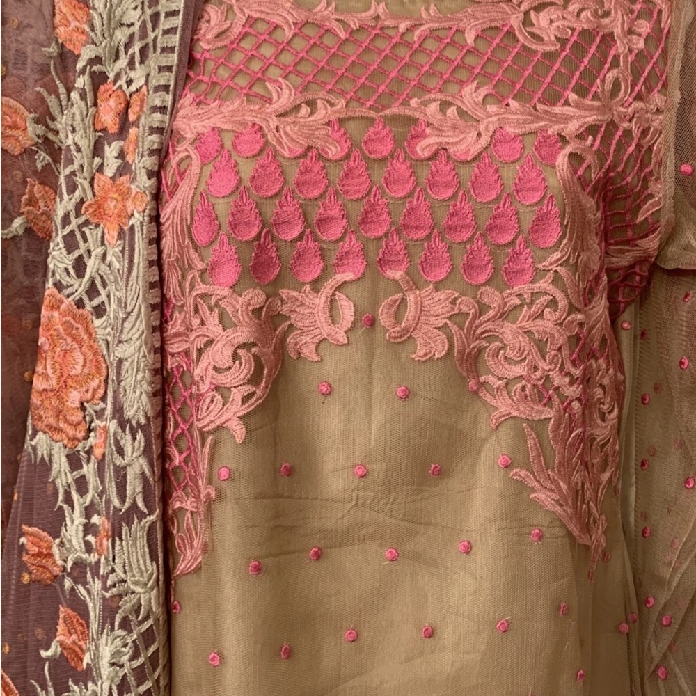 Elegant Pink and Brown Embroidered Kameez pants